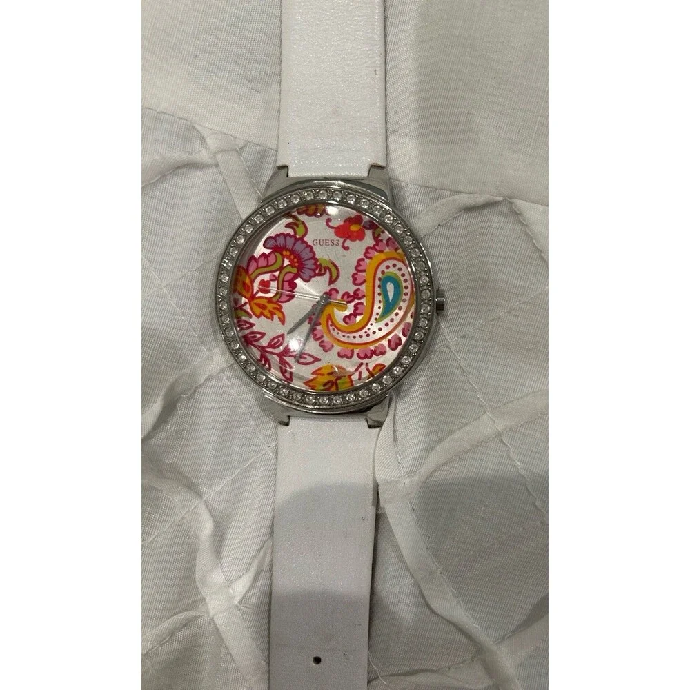 GUESS Vintage 90s Colorful Ladies Watch White Leather Band New Battery